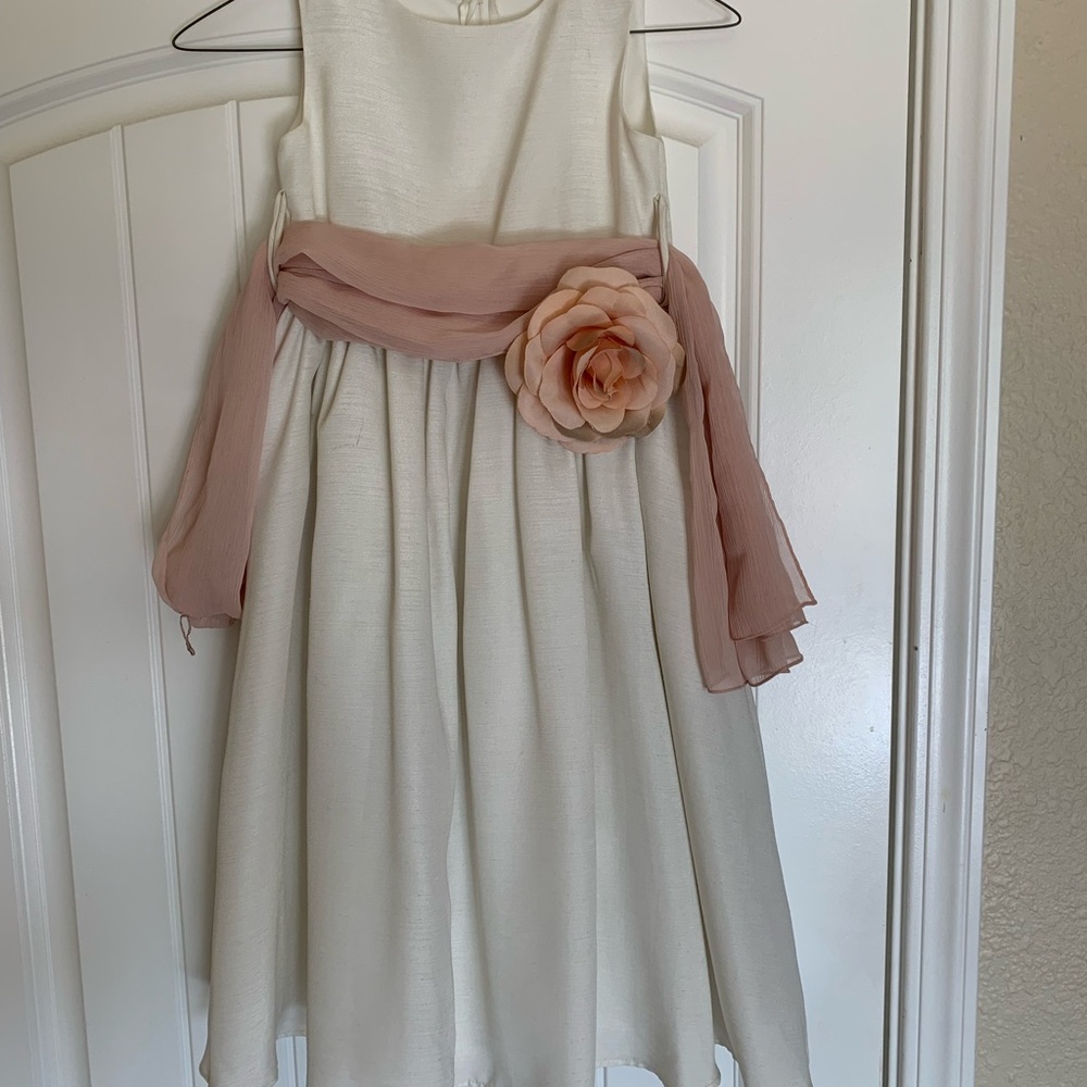 Elegant Cream and Pink Flower Girl Dress